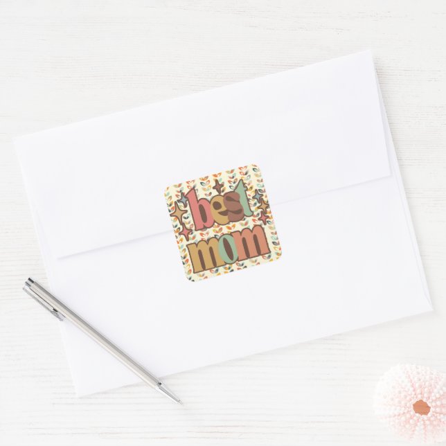 Vintage Retro Best Mom Square Sticker (Envelope)