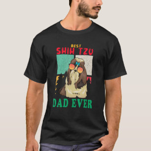 Vintage Retro Best Shih Tzu Dad Ever Dog Sunglasse T-Shirt