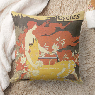 Vintage Retro Bicycle Vintage Girl Throw Pillow