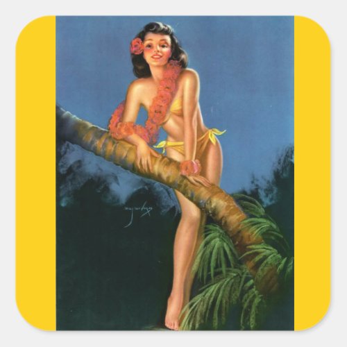 Vintage Retro Billy DeVorss Pinup Girl Square Sticker