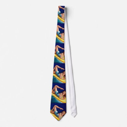 Vintage Retro Billy DeVorss Surfer Pinup girl Neck Tie