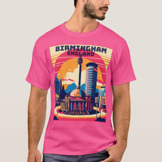 Vintage Retro Birmingham England Landmarks Skyline T-Shirt