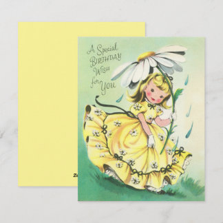 Vintage Retro Birthday Girl Holding A Daisy Holiday Card