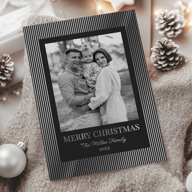 Vintage Retro Black And White Striped Christmas Foil Holiday Card (Creator Uploaded)