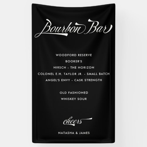 Vintage Retro Black Bourbon Bar Wedding Drink Menu Banner