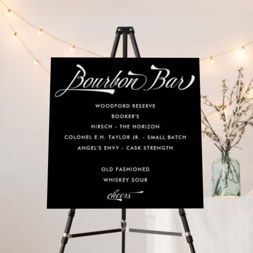 Vintage Retro Black Bourbon Bar Wedding Drink Menu Foam Board