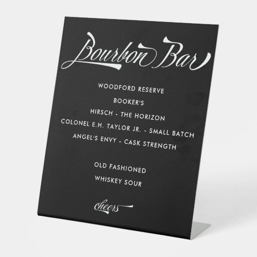 Vintage Retro Black Bourbon Bar Wedding Drink Menu Pedestal Sign