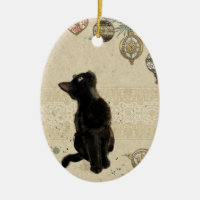 Vintage Retro Black Cat Sees Christmas Ornamants Ceramic Ornament