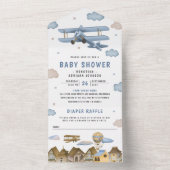Vintage Retro Blue Airplane Baby Shower All In One Invitation (Inside)