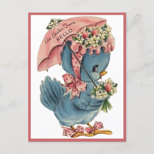 Vintage Retro Blue Bird Easter Time Hello Holiday Postcard
