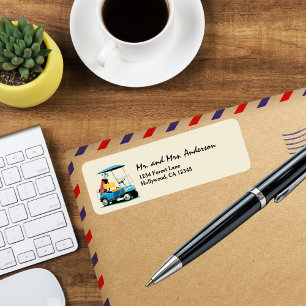 Vintage Retro Blue Golf Cart Fun Return Address Label