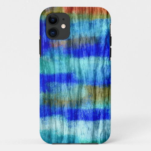 Vintage Retro Blue Wood Abstract Art iPhone 11 Case