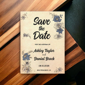 Vintage Retro Boho Floral Wedding Save the Date Invitation