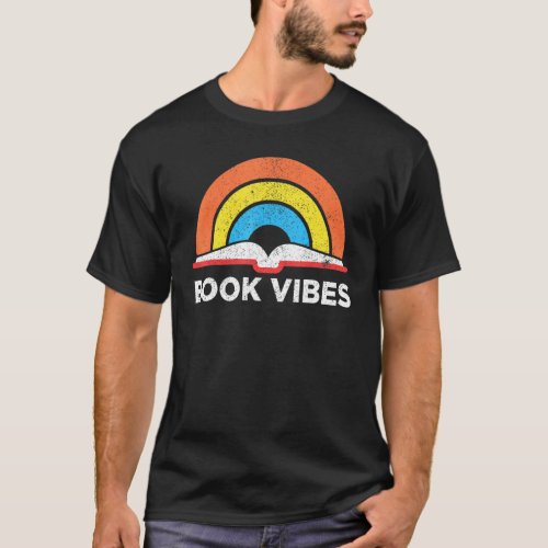 Vintage Retro Book Vibes Rainbow For Reading T_Shirt