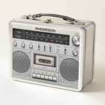 Vintage Retro Boombox Personalized Name Lunch Box