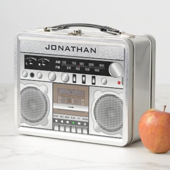 Vintage Retro Boombox Personalized Name Lunch Box by ShabzDesigns at Zazzle