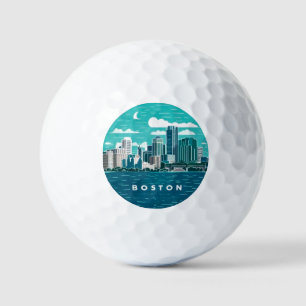 Vintage Retro Boston City Skyline, Boston City Golf Balls