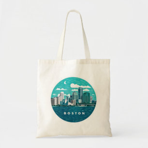 Vintage Retro Boston City Skyline, Boston City Tote Bag