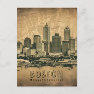 Vintage Retro Boston Massachusetts City Map Postcard