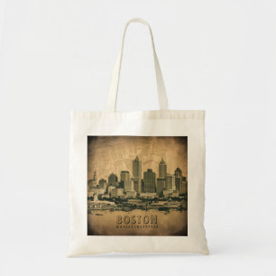 Vintage Retro Boston Massachusetts City Skylin Map Tote Bag