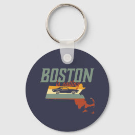 Vintage Retro Boston Massachusetts USA City Map Keychain