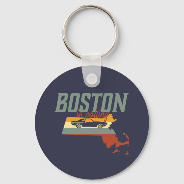 Vintage Retro Boston Massachusetts USA City Map Keychain (Front)