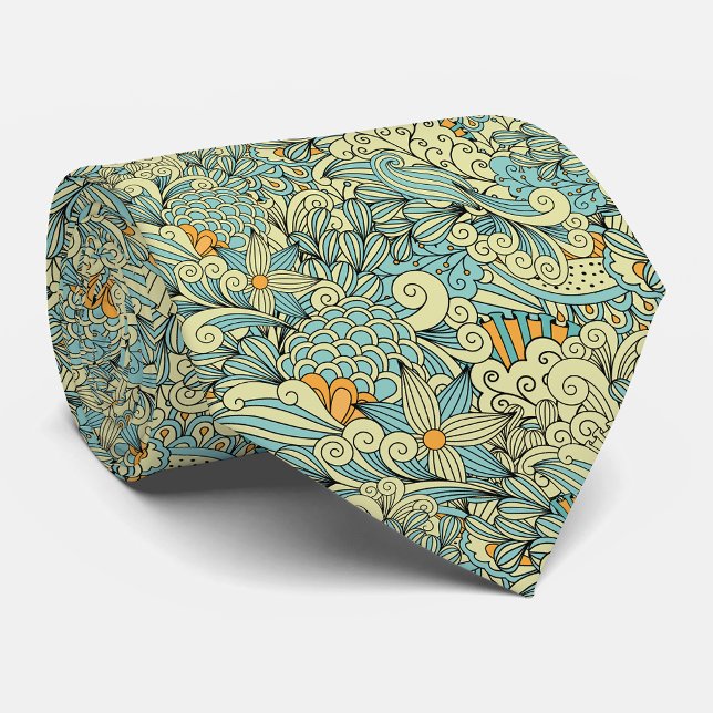 Vintage Retro Botanical Floral Pattern Neck Tie (Creator Uploaded)