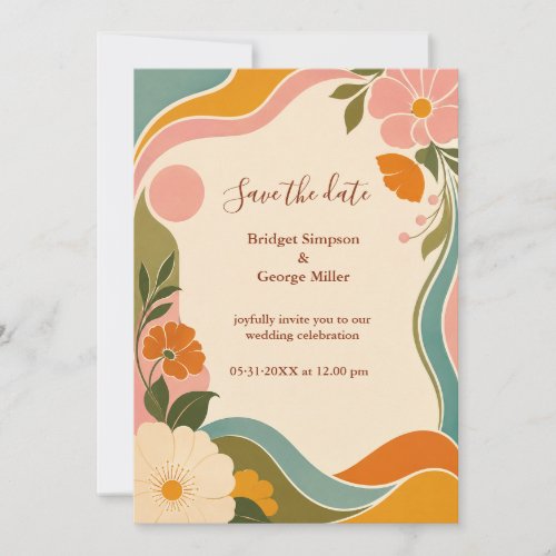 Vintage Retro Botanical Wedding Blooms Invitation