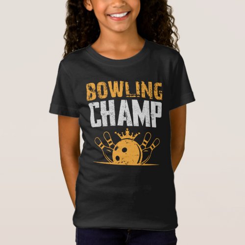 Vintage Retro Bowling Champ Sport Girls T_Shirt