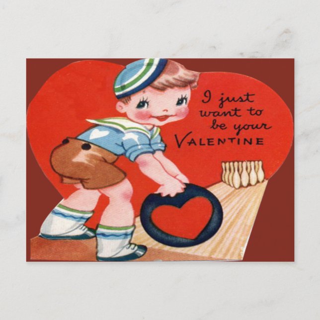 Vintage Retro Bowling Valentine Card (Front)