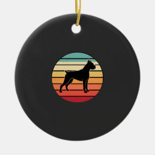 Vintage Retro Boxer Dog Sunset Silhouette Ceramic Ornament