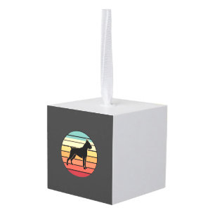 Vintage Retro Boxer Dog Sunset Silhouette Cube Ornament