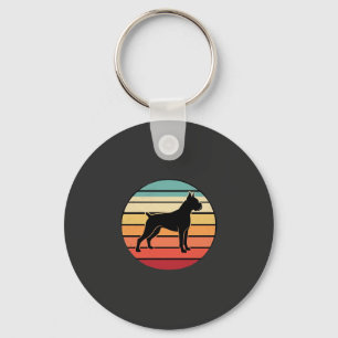 Vintage Retro Boxer Dog Sunset Silhouette Keychain