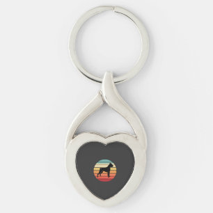 Vintage Retro Boxer Dog Sunset Silhouette Keychain