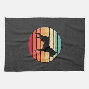 Vintage Retro Boxer Dog Sunset Silhouette Kitchen Towel