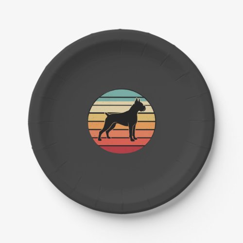 Vintage Retro Boxer Dog Sunset Silhouette Paper Plates