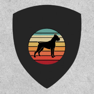 Vintage Retro Boxer Dog Sunset Silhouette Patch