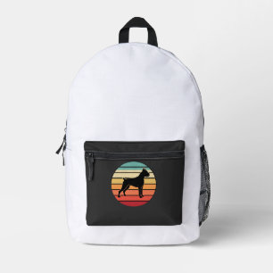 Vintage Retro Boxer Dog Sunset Silhouette Printed Backpack