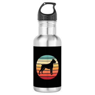Vintage Retro Boxer Dog Sunset Silhouette Stainless Steel Water Bottle