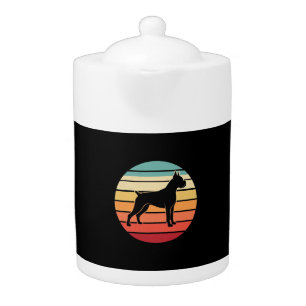 Vintage Retro Boxer Dog Sunset Silhouette Teapot