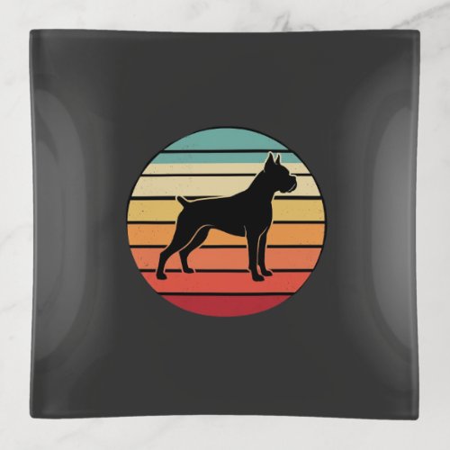 Vintage Retro Boxer Dog Sunset Silhouette Trinket Tray