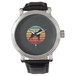 Vintage Retro Boxer Dog Sunset Silhouette Watch