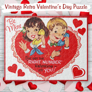 Vintage Retro Boy Girl  Be Mine Valentine's Day Jigsaw Puzzle