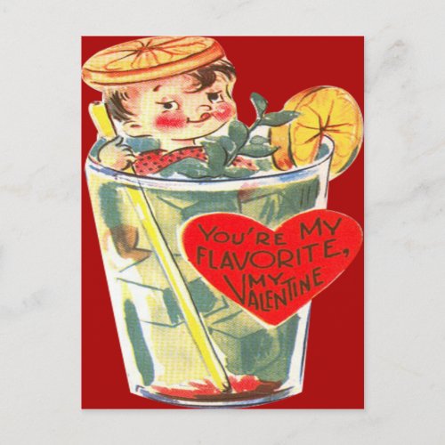 Vintage Retro Boy In Cocktail Valentine Card