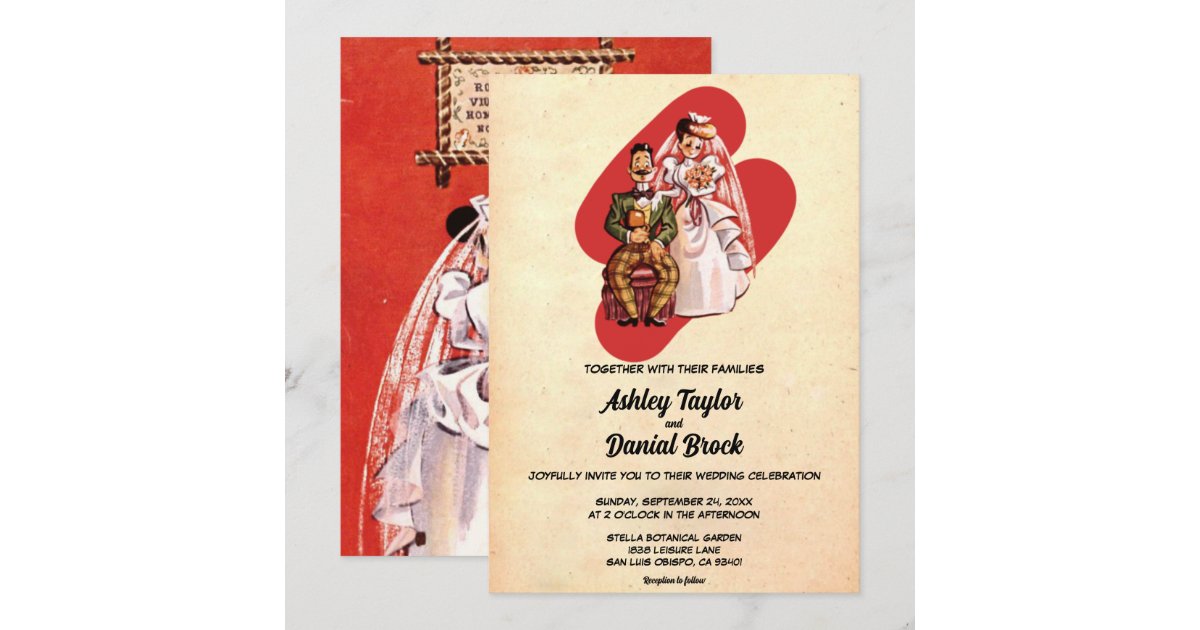 Vintage Retro Bride And Groom 50s Classic Wedding Invitation | Zazzle