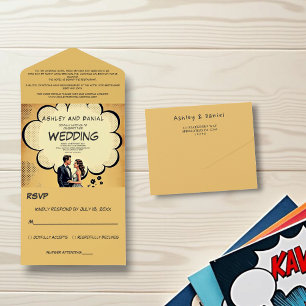 Vintage Retro Bride And Groom Comic Book Wedding All In One Invitation