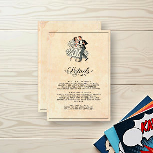 Vintage Retro Bride and Groom Dance Comic Wedding Enclosure Card