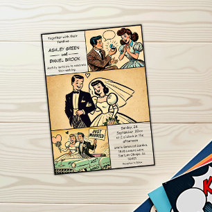 Vintage Retro Bride And Groom Old Comic Wedding Acrylic Invitations