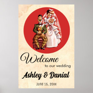 Vintage Retro Bride Groom 50s Old Rustic Wedding Poster