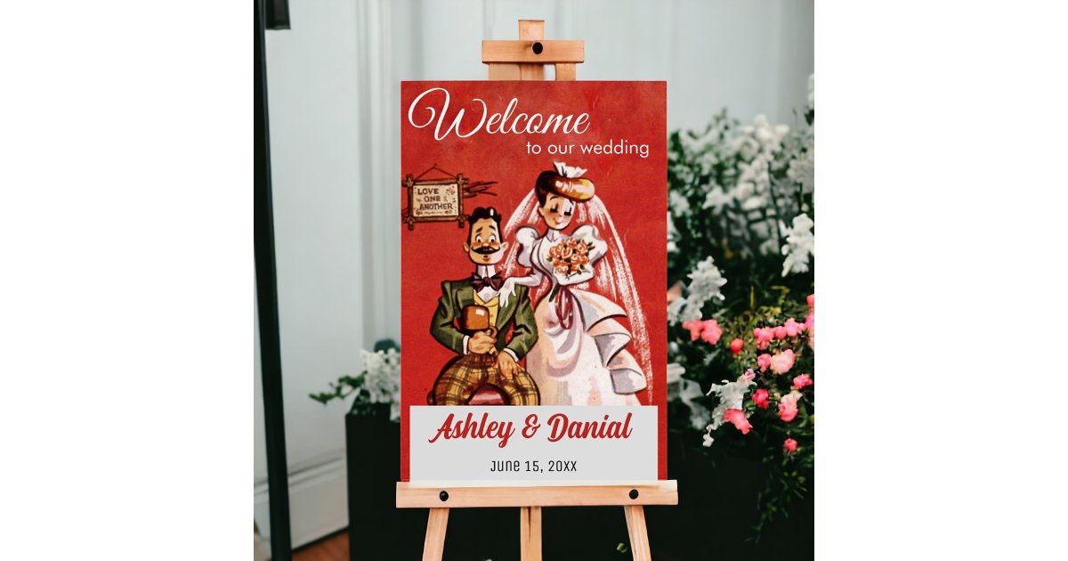 Vintage Retro Bride Groom Old Comic Rustic Wedding Foam Board | Zazzle